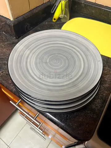 Set of 6 Grey Swirl Ceramic Dinner Plates - Good Condition