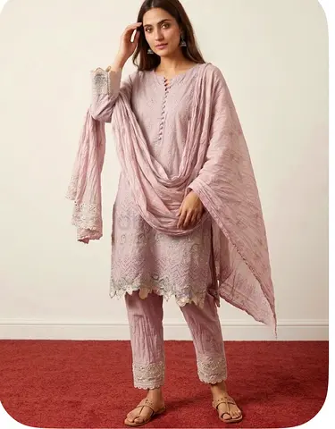 Light Mauve Embroidered 3-Piece Pakistani Salwar Kameez with Dupatta - Size s