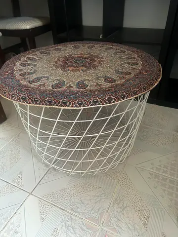Ikea Modern Wire Frame Side Table with Persian Pattern Top
