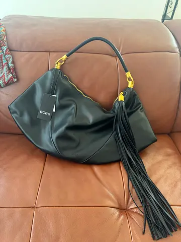 Black leather Nordstrom brand new shoulder bag with long tassel