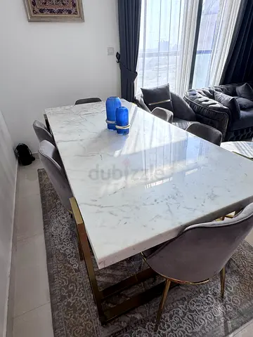 Marble Top Dining Table with Gold Metal Frame - Seats 6