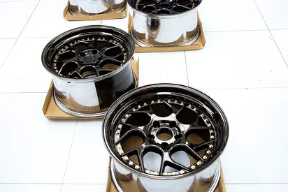 Subaru JDM Style Rims | BLACK VACUUM WITH GOLD-RIVETS Alloy Wheels | Set of 4
