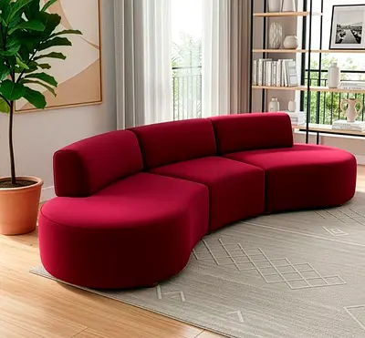 Curved Modular Red Sofa - 4-Seat Sectional