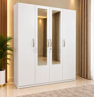 Modern White 4 Door Wardrobe with Mirrored Panels