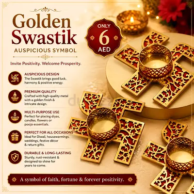 Set of Decorative Golden Swastik Diya Holders