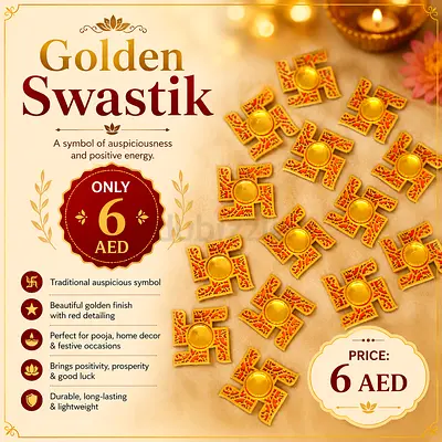 Pack of Decorative Golden Swastik Stickers - Festive Pooja Decor