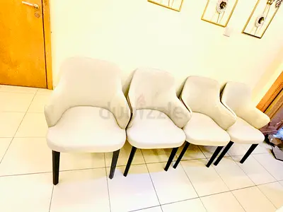 Set of 4 Beige Upholstered Dining Chairs with Wooden Legs, custom made