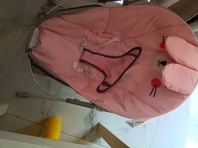 Pink baby bouncer seat with harness - gently used juniors