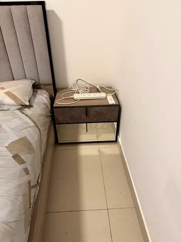 Mirrored 2-Drawer Bedside Nightstand - Dark Marble Finish