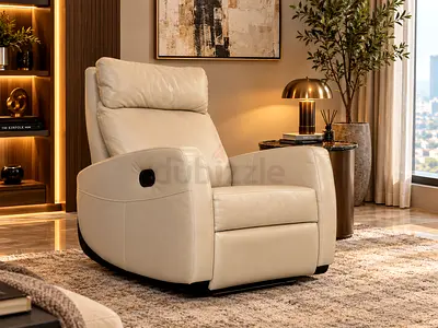 Italian Cream Leather Recliner Armchair - Comfortable Single Sofa Chair (Free Delivery)
