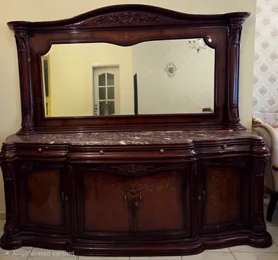 Large Vintage Solid Wood Sideboard with Mirror - Dark Brown