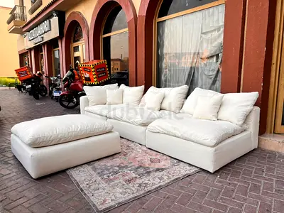 Marina ___ Home feather 🪶 filled Sofa Beige with footstool