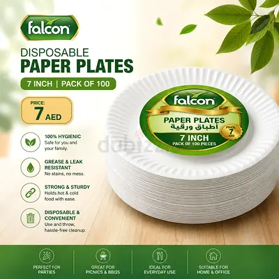 Falcon Disposable Paper Plates - 7 inch, Pack of 100