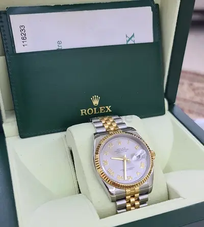 ROLEX 18K/SS DATEJUST 36MM RHODIUM DIAL 116233 (BOX & PAPERS)