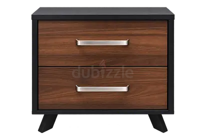 Two-drawer Wood Nightstand 2pcs/40 with Black Frame and Metal Handles