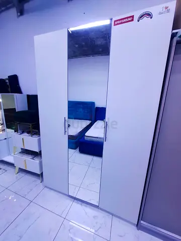 White 3-Door Wardrobe with Center Mirror - Good Condition