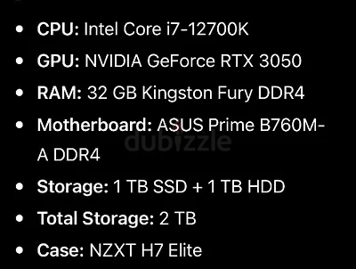 Custom Desktop PC - Intel i7-12700K, RTX 3050, 32GB RAM, 2TB Storage