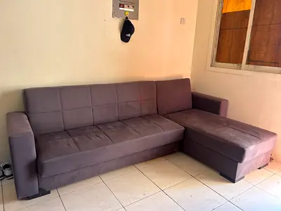 Grey L-shaped Fabric Sofa with Chaise - Good Condition