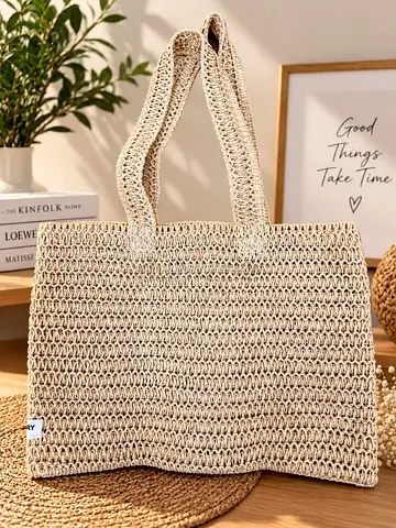 BURBERRY Premium Woven Tote Bag – Beige Luxury Handbag – Brand New
