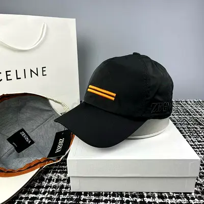 Black ZEGNA Baseball Cap with Orange Stripe - Like New