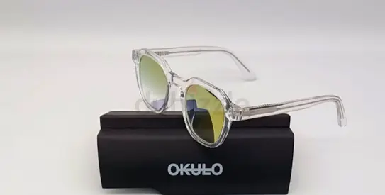 Okulo Clear Frame Sunglasses with Green Mirrored Lenses