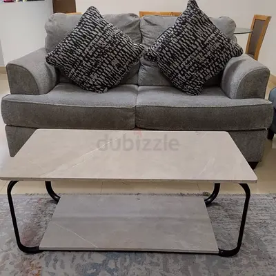 Grey 2-Seater Sofa + Marble Coffee Table Set for sale - Excellent Condition  - urgent