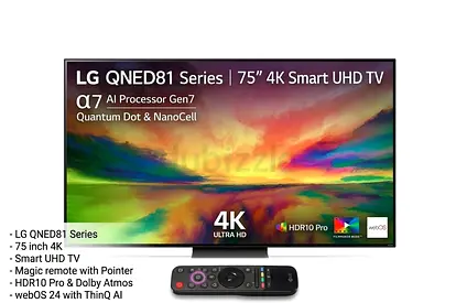 LG 75 inch QNED81 4K Smart UHD TV - webOS, HDR10 Pro