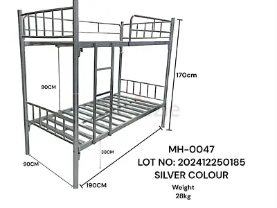Metal Bunk Bed - Silver Triple-Sized Frame (190x90cm) - Sturdy, Light 28kg