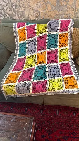 Handmade colorful crochet granny square throw/blanket - cozy sofa throw