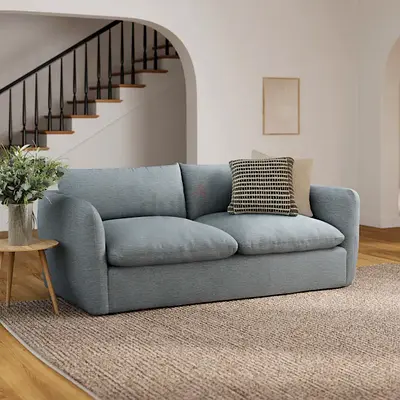 Fluffy seat 2 seater light gray fabric sofa