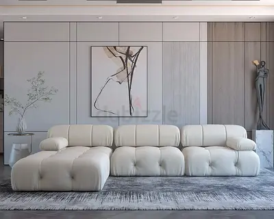 Convertible Modular Sectional Sofa, Minimalist Sofa Couch with Ottomans, L-Shaped Velvet Sectional