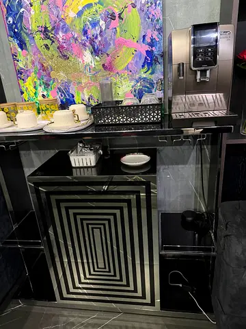 Glass and Metal Coffee/Utility Console with Built-in Ice Bucket and Storage