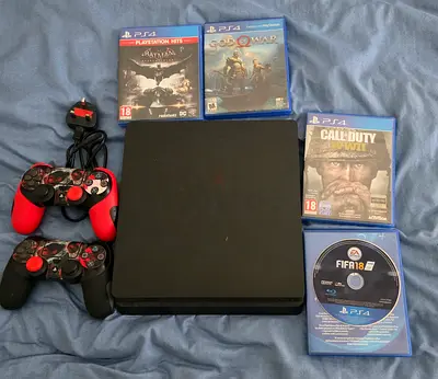 PS4 Slim with 2 Controllers and 4 Games ($%& of War, Batman, COD WWII, FIFA18) - Open to Offers