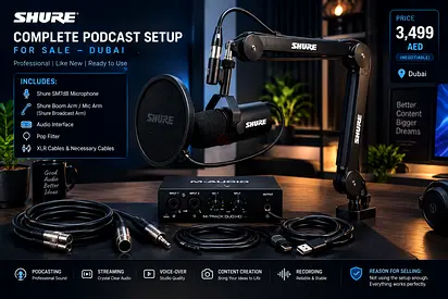 Shure Complete Podcast Setup — SM7DB Mic, Shure Arm, Audio Interface & Cables