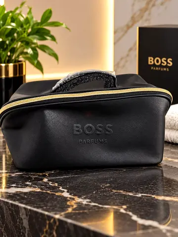 BOSS Parfums Black Leather Wash Bag / Dopp Kit - Brand new
