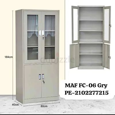 Metal Office Storage Cabinet with Glass Doors - 184cm x 80cm