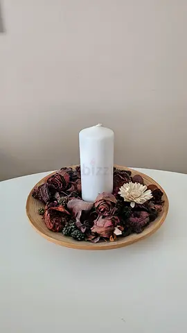 Decorative tray with candle - brown floral accents
