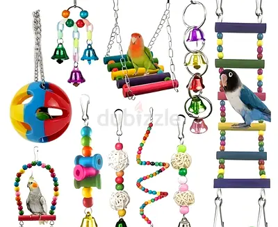 Mixed Colorful Hanging Bird Toys Set — Assorted Bells, Ladders and Swings