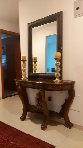 Classic wooden console table with large mirror - good condition
