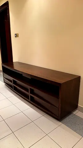 Solid Wood Low TV Console / Entertainment Unit - Dark Brown