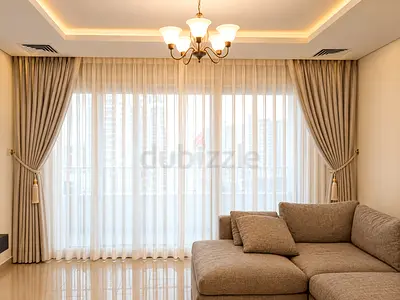 Beige Floor-to-Ceiling Curtains with Sheer Panels - Set