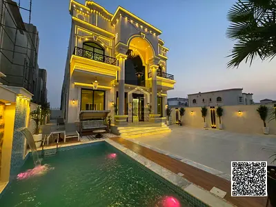 Two-story villa for sale in Al Mowaihat 2 area - villa with a modern design - full stone facade - close to Sheikh Ammar Street, the Saudi German Hospi