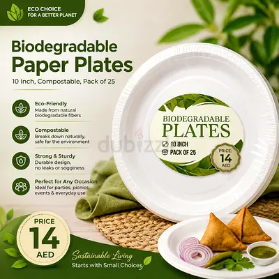 Pack of 25 Biodegradable 10-inch Paper Plates — Compostable