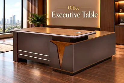 L-Shape Office Executive Table – Golden Oak Brown Executive Table with Drawers