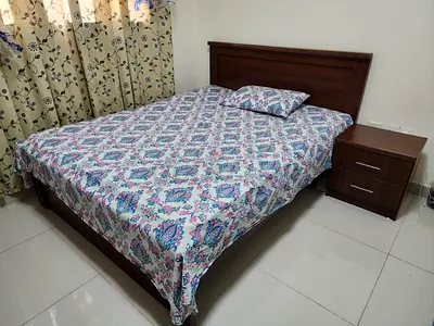 Wooden Queen Bed and matress with Matching Nightstand - Good Condition