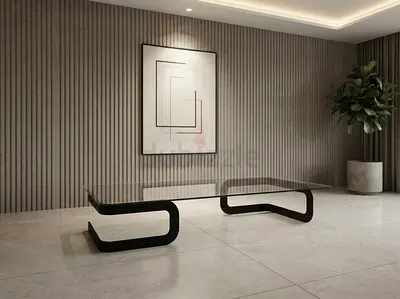 Cattlean Italia Modern Glass Coffee Table with Curved Black Base - Like New