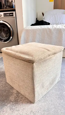 Compact fabric storage ottoman coffee table and storage - light beige, good condition