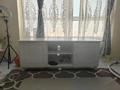 White wooden TV cabinet / media console with storage
