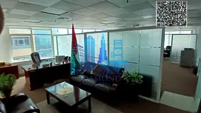 For annual rent: A large, furnished office partitioned with glass dividers, located in the Horizon T