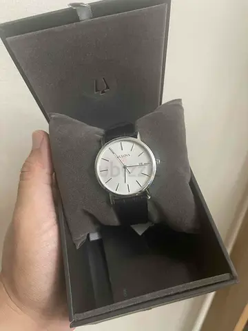 Bulova men's classic silver dial watch with black leather strap (boxed)